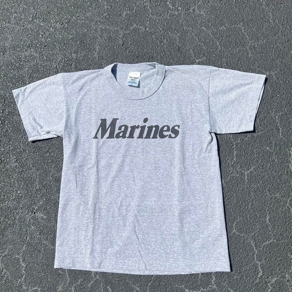 Vintage Marines Single Stitch Grey T Shirt Size YL Adult Small